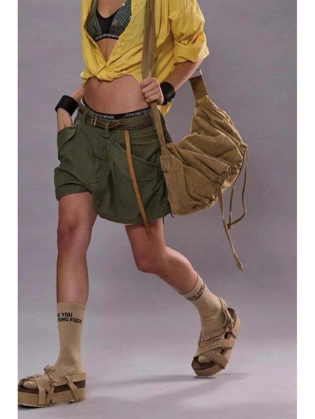 Nwt ~ R13 Marianne Cargo Short In Olive Sateen Size 24